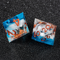 Expédition rapide - Ensemble de dés polyédriques personnalisés en résine bleue et blanche avec feuille de cuivre D4 D6 D8 D10 D12 D20 D30 D60 D100 pour jeux de table RPG