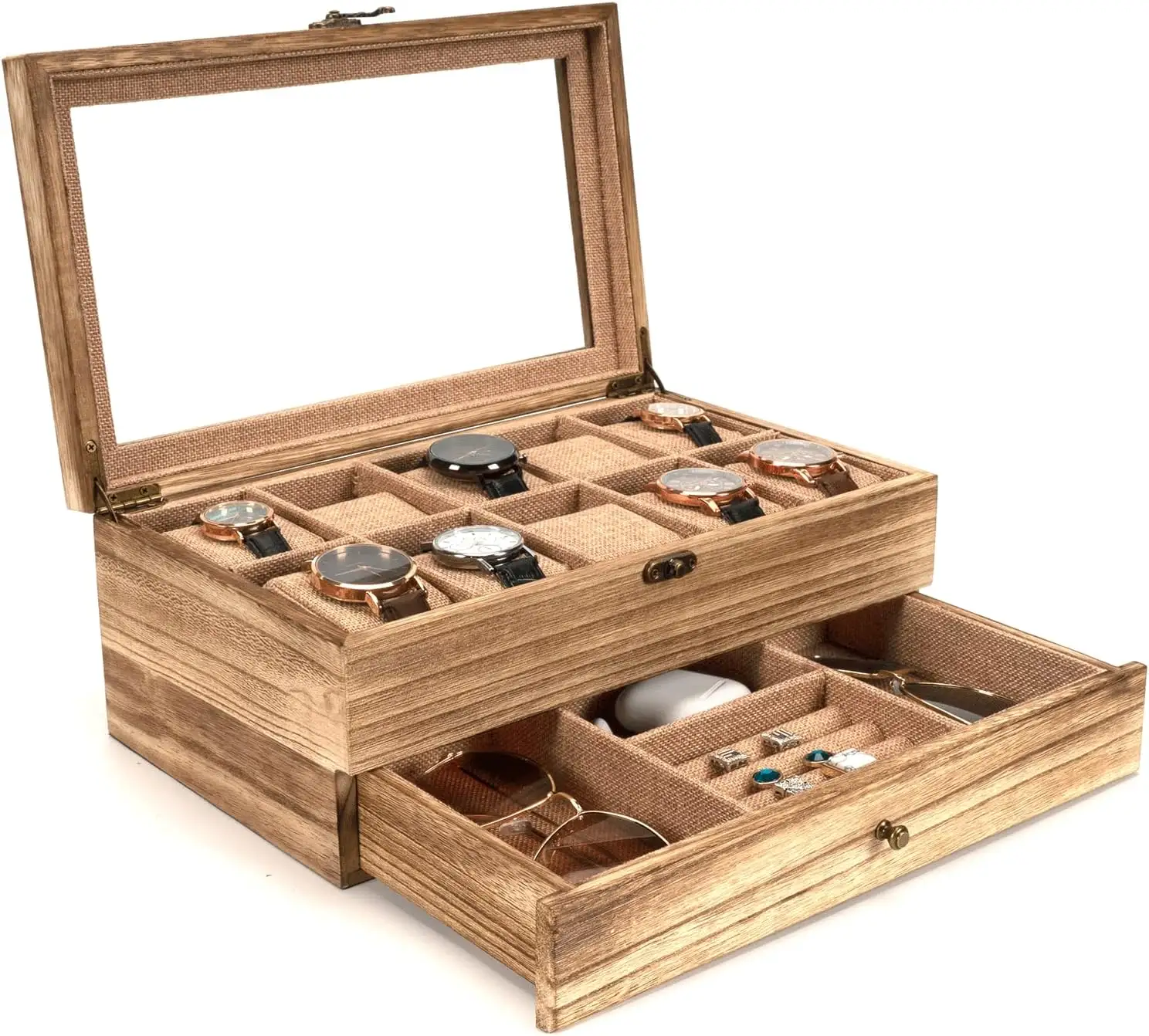 luxus holzmaserung uhrenkasten halter organizer display für herren hölzerne uhrenkasten rustikale braune holzmaserung uhrenkasten