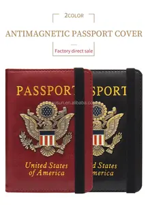 2023 패션 PU 가죽 여권 홀더 멀티 카드 슬롯 금속 엠블럼 여행 미국 여권 커버