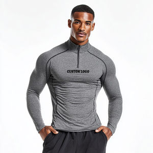 Chất Lượng Cao Thoáng Khí Dây Kéo Nén Dài Tay Áo Sơ Mi Cho Nam Giới Tùy Chỉnh Cao Cổ Người Đàn Ông Của Thể Thao Nén Áo Sơ Mi - Product Image 3