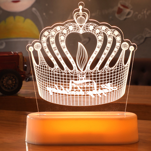 Luz LED de ilusión 3D, <span class=keywords><strong>Base</strong></span> acrílica con forma de corona, luz cálida, para decoración de dormitorio, Decoración de cumpleaños con pilas - Product Image 1