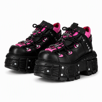 Bottes plateforme rose néon Cyberpunk unisexe, 8 cm, style punk industriel, avec rivets, EU35-45