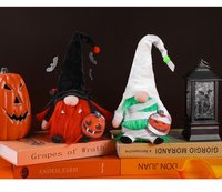 Gnome sans visage en peluche style ferme pour Halloween, avec chapeau de chauve-souris vampire, enveloppe de momie et poupée elfe, avec ornement de table citrouille pour fête d'Halloween