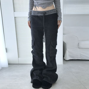 Pantalones Deportivos de Punto Estilo Cargo con Bloques de Color y Parches, Cintura Baja, Corte Recto, Ajuste Regular, Cintura Elástica, Estilo Urbano Americano - Product Image 1