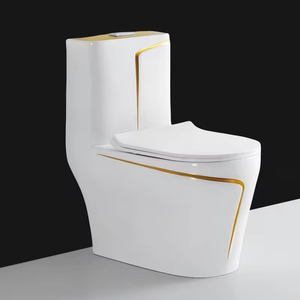 Ensemble de toilettes en céramique moderne gris et or, WC monobloc, lavabo, cuvette de toilette, sanitaires en céramique, salle de bain - Product Image 3