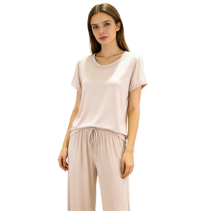 Pigiama in Bambù e Spandex Traspirante per Donna, Set con Maglia <span class=keywords><strong>a</strong></span> Maniche Corte e Pantaloni, Abbigliamento <span class=keywords><strong>da</strong></span> <span class=keywords><strong>Notte</strong></span> - Product Image 3