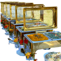 Ensemble traiteur de plats de luxe en or 9L serveur de buffet de mariage équipement de chauffe-plats en verre