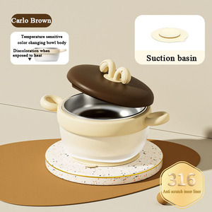 Tazón de aislamiento para bebé, tazón para llenar agua para bebé, tazón para alimentos complementarios para bebé, tazón con sensor de temperatura de acero inoxidable y gel de sílice - Product Image 6