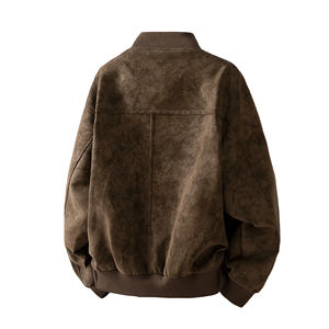 Chaqueta de Cuero para Hombre con Solapa Marrón Estilo Retro Americano, Personalizable con Logotipo, Forro Polar, Gamuza de Alta Calidad, con Capucha, Resistente al Viento, para Invierno - Product Image 3