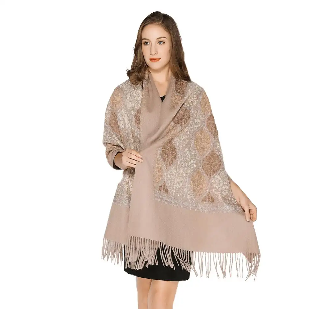 Spring Embroidered Scarf Blended Wool And Polyester Shawl For Women