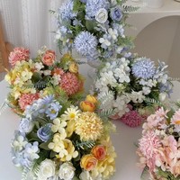 Bunga Buatan Buket Bunga Palsu Gaya Sederhana Segar Bunga Sutra Hydrangea Mawar Berbulu Bunga Kering Buket Pengantin