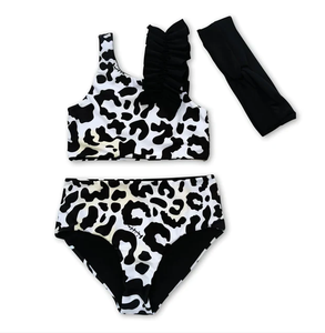 Traje de baño de 2 piezas con estampado de leopardo para niñas pequeñas con diadema, conjunto de ropa de playa de verano para niñas - Product Image 3
