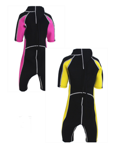 بدلة غطس قصيرة لطيفة من النيوبرين للأطفال سوداء وردية صفراء وسحاب خلفي واقية لركوب الأمواج معدات الغوص ميزة تنفس - Product Image 2
