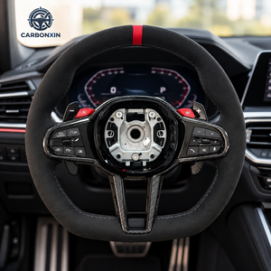 Volante de Coche Personalizado de Cuero y Fibra de Carbono para Toyota A90 GR Supra MK4 MK5 G80, Piezas de Alerón, Escape, Plug and Play - Product Image 4