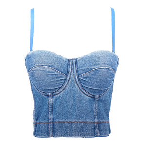 Débardeur en jean pour femme, coupe courte, ajusté, sexy, <span class=keywords><strong>dos</strong></span> <span class=keywords><strong>nu</strong></span>, été - Product Image 1