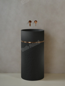Lavabo sur pied en pierre artificielle de couleur crème moderne de haute qualité, surface solide facile à nettoyer, pour salle de bain - Product Image 3