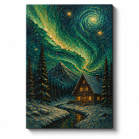 Impression sur toile Aurora Starry Sky Cabin, affiche murale, paysage hivernal aux aurores boréales, décoration pour salon et hôtel