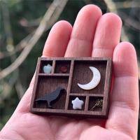 Mini Boîte de Présentation Gothique Vintage en Bois pour Échantillons, Petite Boîte à Ombres pour Cristaux, Coquillages et Minéraux, Boîte à Curiosités Naturelle Multi-compartiments Portable, Style Sorcière