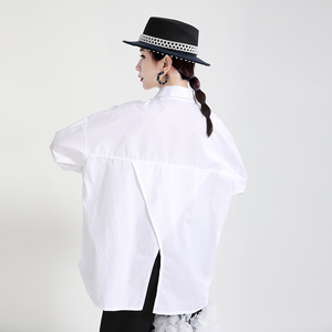 Blus longgar wanita gaya dewasa cahaya musim gugur 1983 blus longgar rasa tidak teratur kemeja asimetris belahan belakang - Product Image 4