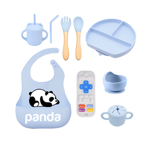 Factory Customized Logo Hot Sale Portable American Style Baby Suction Bowl Spoon Fork Bib Silicone Baby Feeding Set for <b>Kids</b> - Product Image 3