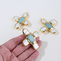 Pendentif croix en Amazonite naturelle et perle plaqué or 18 carats, fournitures de fabrication de bijoux, composants DIY