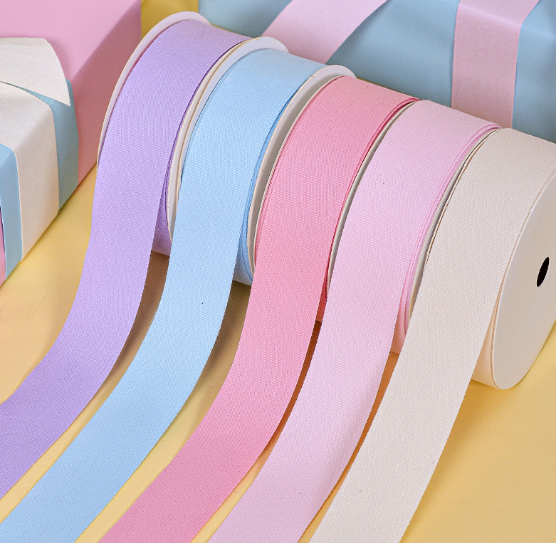 Оптовая продажа 6-38 мм ширина 24 Цвета в наличии сплошные цвета Мягкая натуральная хлопковая лента для упаковочного аксессуара