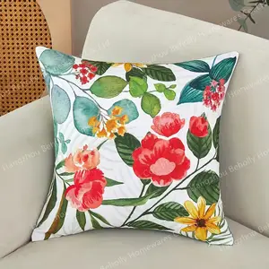 Boho 장식 던지기 베개 커버 수 놓은 꽃 패턴 스퀘어 수채화 베갯잇 맞춤형 쿠션 커버
