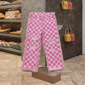 RTS nero bianco Plaid strappato Jeans per ragazze Casual abbigliamento estivo per bambini all'ingrosso <span class=keywords><strong>pantaloni</strong></span> da bambina - Product Image 3