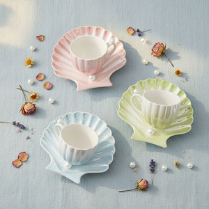 Service à café et à thé en porcelaine fine (Bone China) avec soucoupes et plateau à poignée, design minimaliste, coffret cadeau, pour les fêtes, du Ministère <span class=keywords><strong>de</strong></span> la Santé - Product Image 2