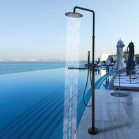 Colonne de douche de jardin de plage noir mat double poignée ensemble de douche de piscine en acier inoxydable robinet de douche extérieur à effet pluie