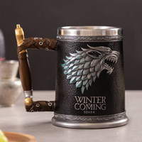 Verre à vin créatif en acier inoxydable, mug Game of Thrones, mug à bière gaufré, grande capacité 501-600 ml, gobelet à whisky