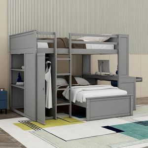 Современная домашняя мебель деревянная двухъярусная кровать для спальни обрамление мебель полноразмерная двухъярусная кровать с двойным рабочим столом - Product Image 3