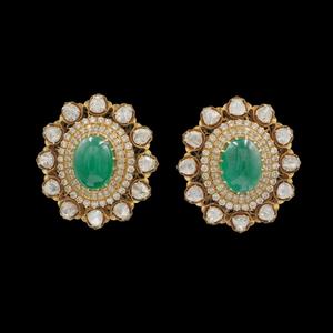 Pendientes de Oro de 14k con Diseño de Flor, Pendientes con Piedras Polki de Calidad Genuina para Mujer - Product Image 1