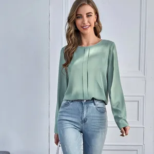 HSD-Blusa de oficina de diseño moderno para mujer, blusa elegante informal con agujeros en la espalda, color liso, talla grande, 2021
