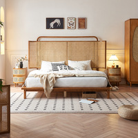 Lits en teck massif et rotin naturel OEM pour appartements, tailles Queen et King, meubles de maison classiques traditionnels, cadres en bois, lits en bois pour hôtels