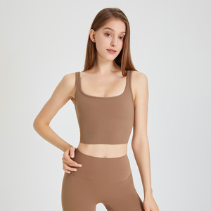 Women Double Thin Strap U <b>Back</b> Yoga Tank <b>Top</b> Slim Fit Built In Padded Crop <b>Top</b> Buttery Soft <b>Low</b> Impact Pilates Gym Athletic Vest - Product Image 2