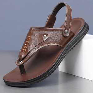 Men's Leather Sandals Open Toe PU Outsole Summer Beach <b>Slides</b> Slip-On Casual Shoes - Product Image 3