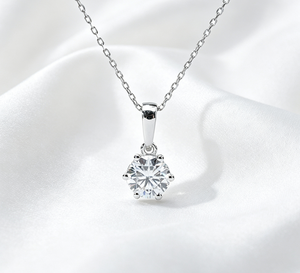 Collar Clásico de Diamante Solitario para Novia, Plata de Ley S925, 1.0ct 6.5mm, Seis Puntas, En Stock, Joyería Fina para Bodas y Fiestas - Product Image 1