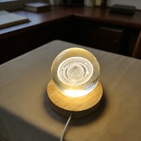 Lampe LED ronde en bois blanc chaud de 10 cm, 5V, prise USB, base lumineuse en bois pour veilleuse, art en cristal