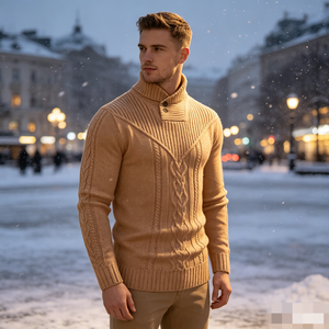 Maglione da <span class=keywords><strong>Uomo</strong></span> Invernale/Autunnale con Collo a Scialle, Scollo a V, Lavorazione a Treccia, Bottoni Frontali, Dettaglio Intrecciato Centrale, Vestibilità Slim - Product Image 3