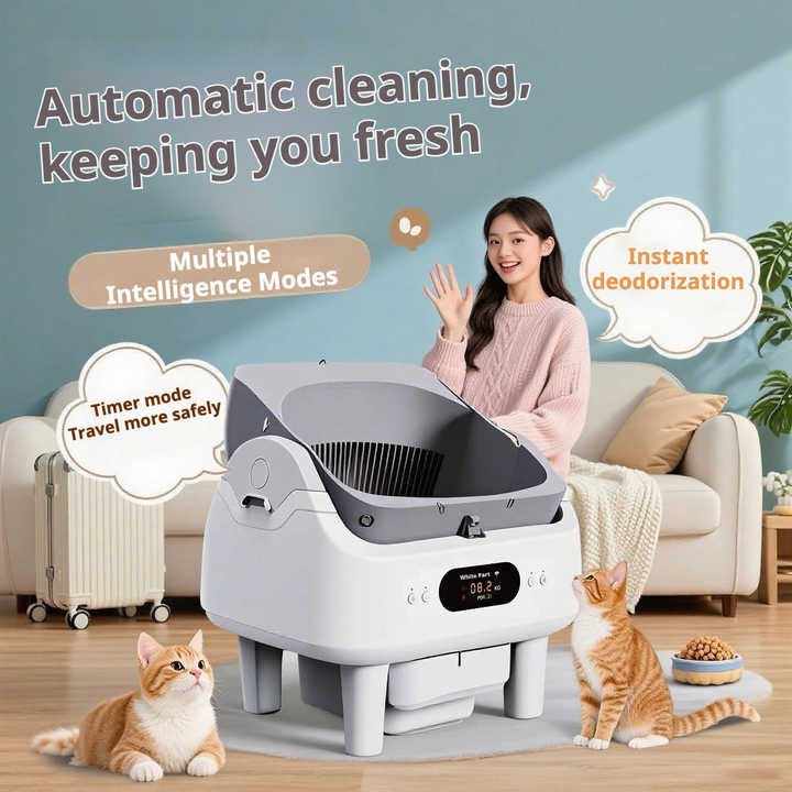 Open-Top Smart Cat Litter Box Automatic Cleaning & Deodorizing with ...