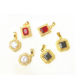 Conjunto de Collar con Colgante Hexagonal para Mujer, con Incrustaciones de Diamantes Negros, Rojos y Blancos, Joyería Fina para Uso Diario - Product Image 1
