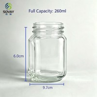 200ml Grosir Stoples Kaca Persegi Sisi Lurus Polos dengan Logo Kustom, Pot Kaca Mulut Berulir untuk Pengemasan Makanan Gourmet