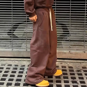 Personalizado de peso pesado 500 GSM de algodón polar pista acampanada Jogger hombres imprimir Logo pierna ancha recta pantalones de chándal holgados unisex - Product Image 5