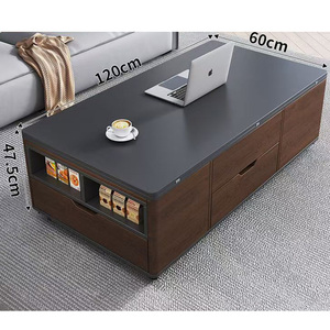 <span class=keywords><strong>Table</strong></span> à café et à dîner pliable multifonctionnelle 2-en-1 en bois, réglable en hauteur, mobile, avec tabourets intégrés, pour les petites familles - Product Image 6
