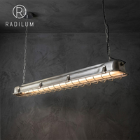 Suspension LED linéaire réglable en hauteur, en acier inoxydable et verre, style rétro industriel vintage, pour salle à manger, cuisine, café, bar, cage à chaînes