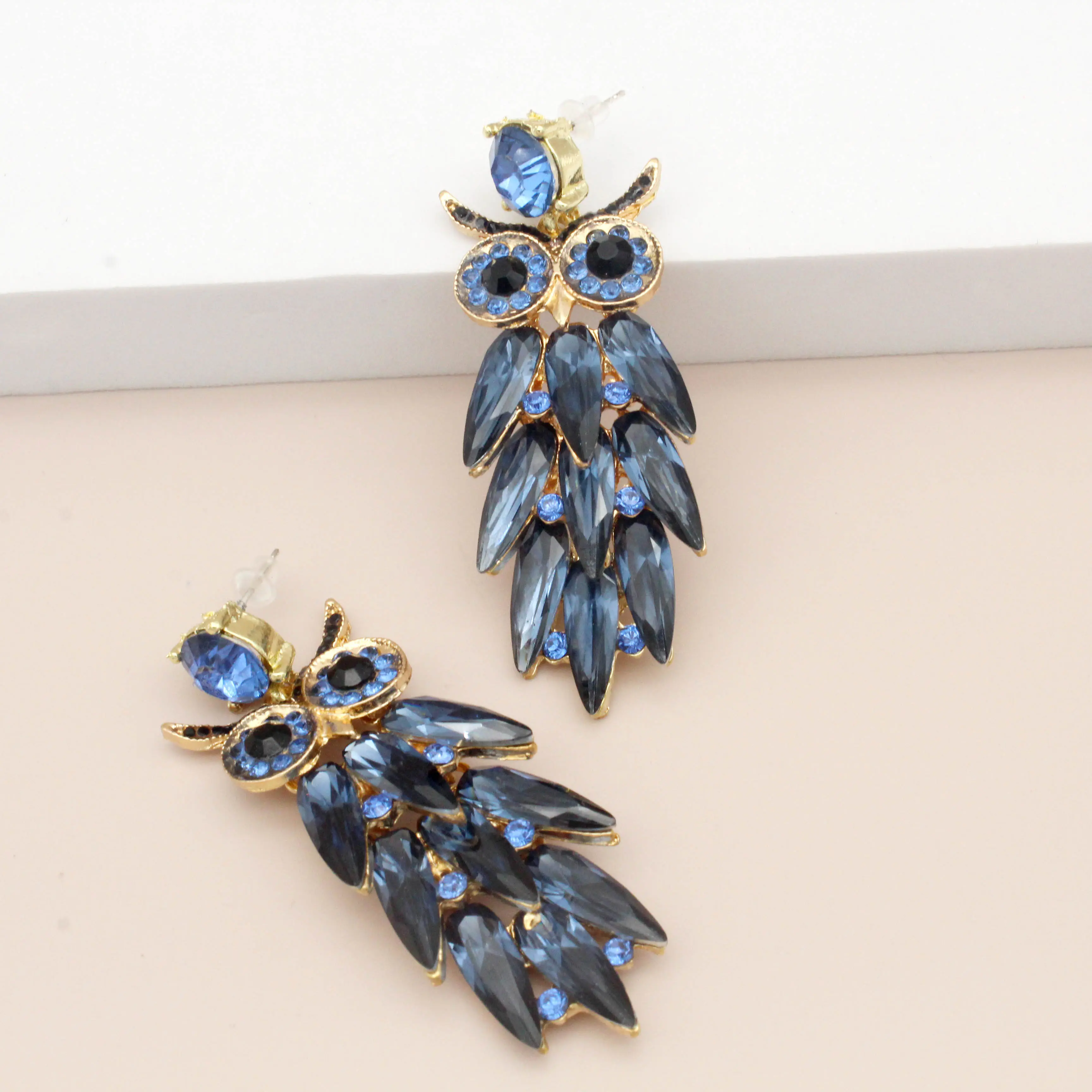 Jachon-pendientes largos de búho con diamantes de imitación de cristal, aretes colgantes exagerados vintage de moda