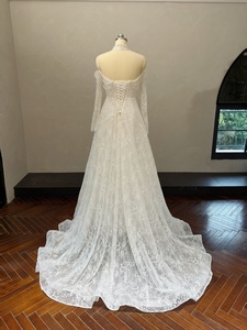MQW02299 Vestido <span class=keywords><strong>de</strong></span> <span class=keywords><strong>Novia</strong></span> <span class=keywords><strong>de</strong></span> Encaje Completo con Cuentas, Perlas, Cordones y Cintura Estilo Vichy - Product Image 2