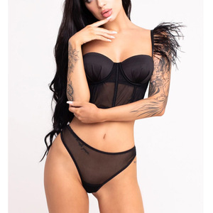 Ensemble de lingerie sexy et exotique pour femmes matures, en maille transparente, très vendu, ensemble soutien-gorge et string 2 pièces à baleines - Product Image 4