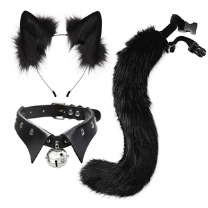 أربطة شعر قطيفة مصنوعة يدوياً مع مجموعة ذيل ربطة أذن على شكل رأس قطة - Product Image 5